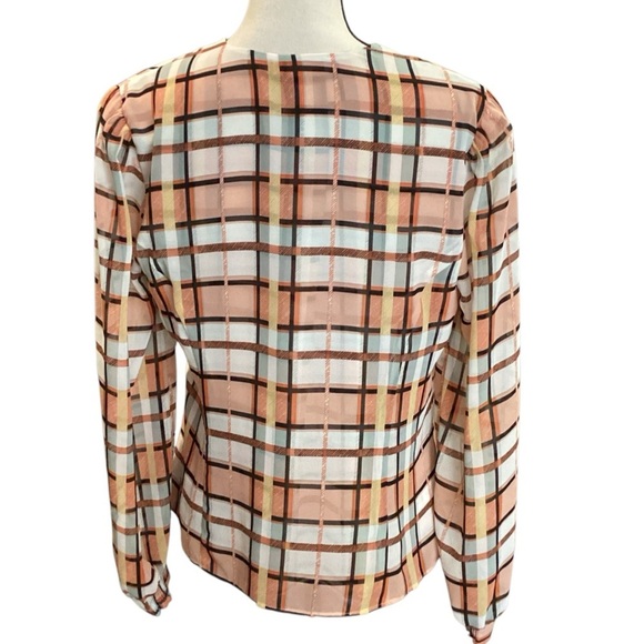 CAbi‎ Whist Faux Wrap Blouse Windowpane Print Balloon Sleeve Medium Style 6295 - Picture 9 of 11
